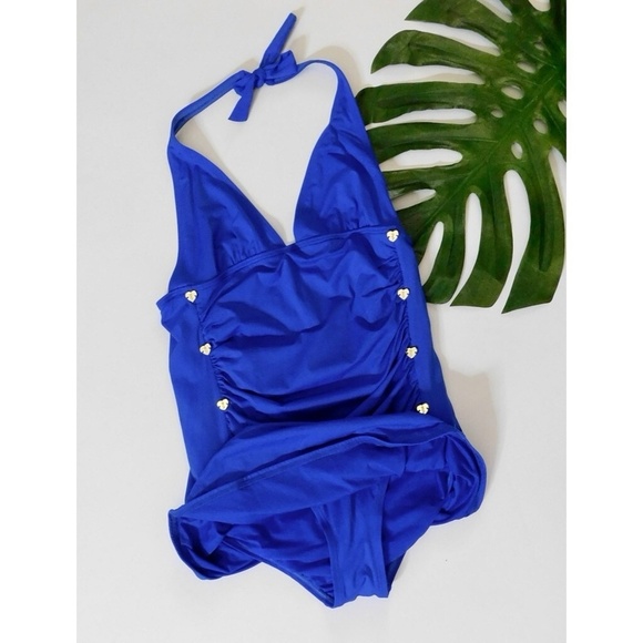 JUICY COUTURE Blue Miss Divine Hearts Pinup One Piece Halter Swimsuit Large - Picture 4 of 16